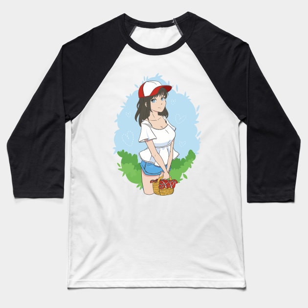 scenery depicting a Anime girl holding a picnic basket Baseball T-Shirt by XYDstore